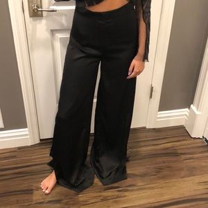 Black Silk High Wasted Palazzo Pant with Slits